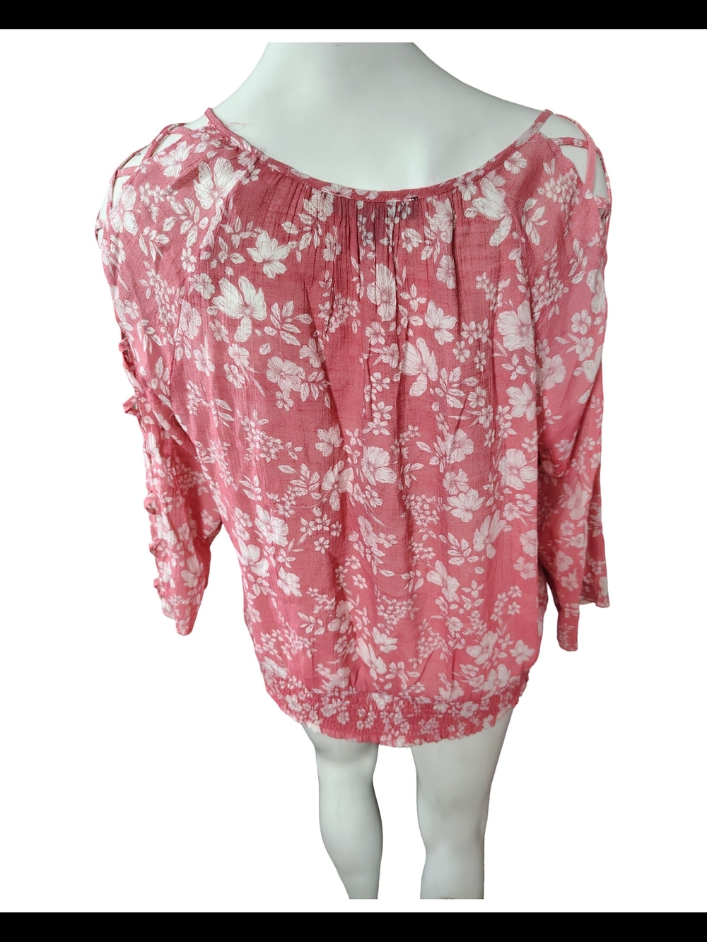 Fred David Rose-Pink Floral Scoop-Neck Peasant Blouse - Picture 2 of 4